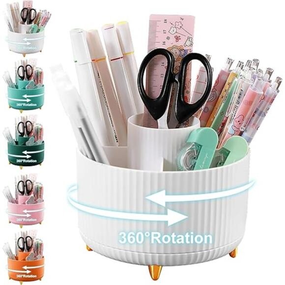 Pencil Holder For Desk,5 Slots 360°Degree Rotating Desk Organizers - Picture 7 of 7